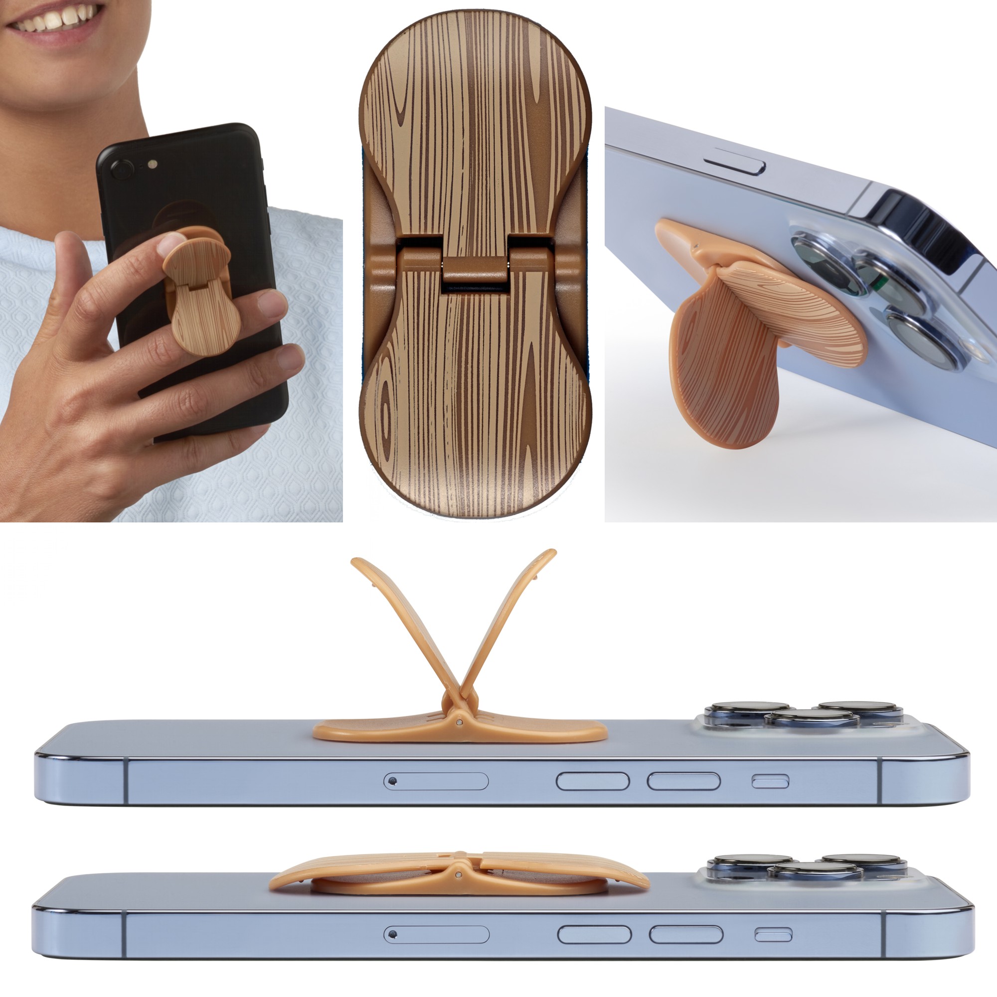 5060058362012 zipgrips (Holzoptik) | 2 in 1 Handy-Griff & Aufsteller | Sicherer Griff | Halter für Smartphones | P