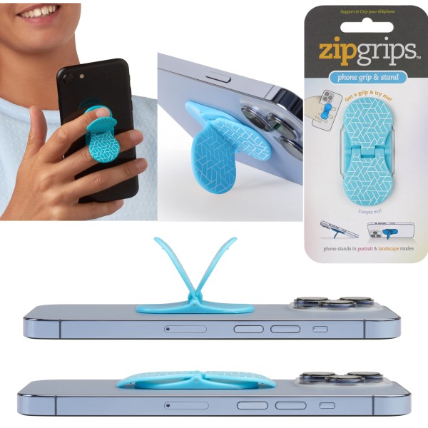 zipgrips (Blue Geometrical) | 2 in 1 Handy-Griff & Aufsteller | Sicherer Griff | Halter für Smartpho