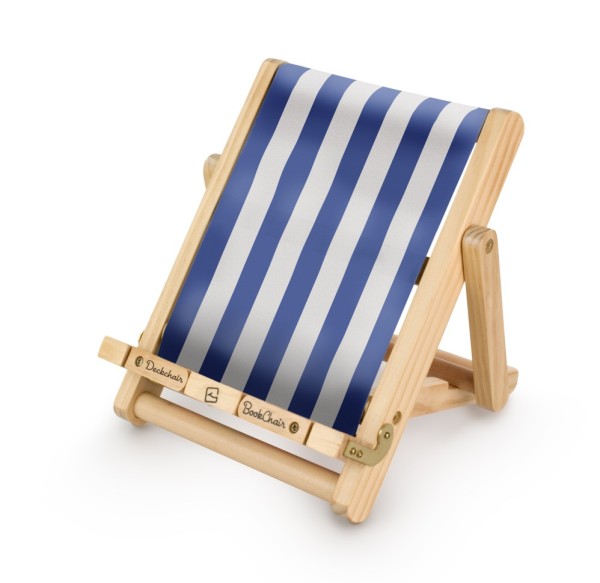 Medium Bookchair (Blue White) Wooden Bookholder & Tablet Stand