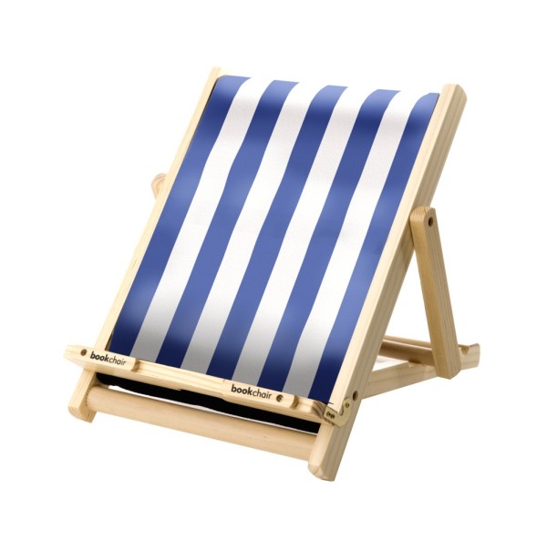 Bookchair (Large Blue Stripes) Wooden Bookholder & Tablet Stand